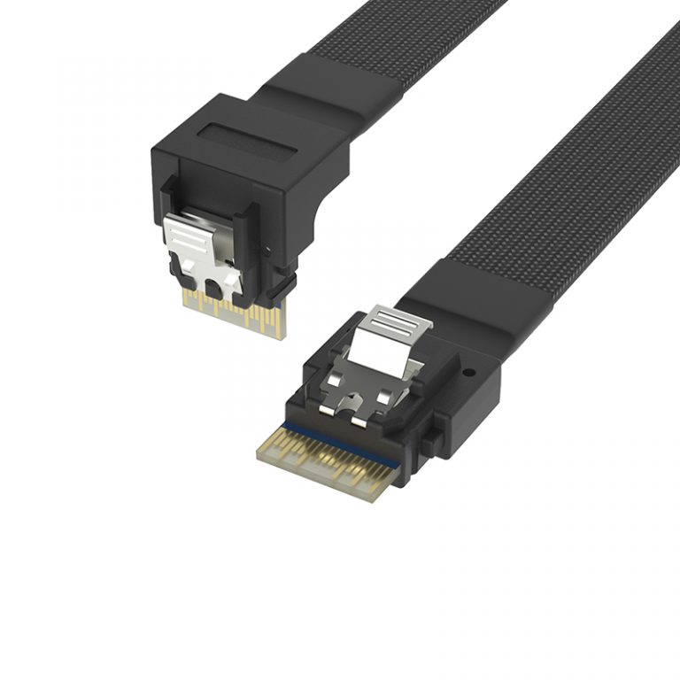 Slim SAS SFF-8654 4i to SFF-8654 4i Down Angled server cable