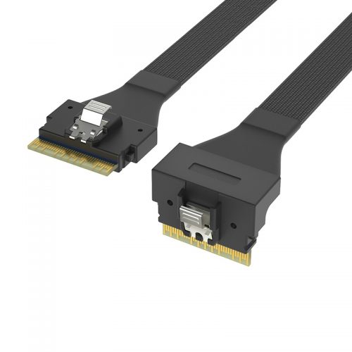 SlimSAS SFF-8654 8i to SFF-8654 74P Angled SAS4.0 server cable
